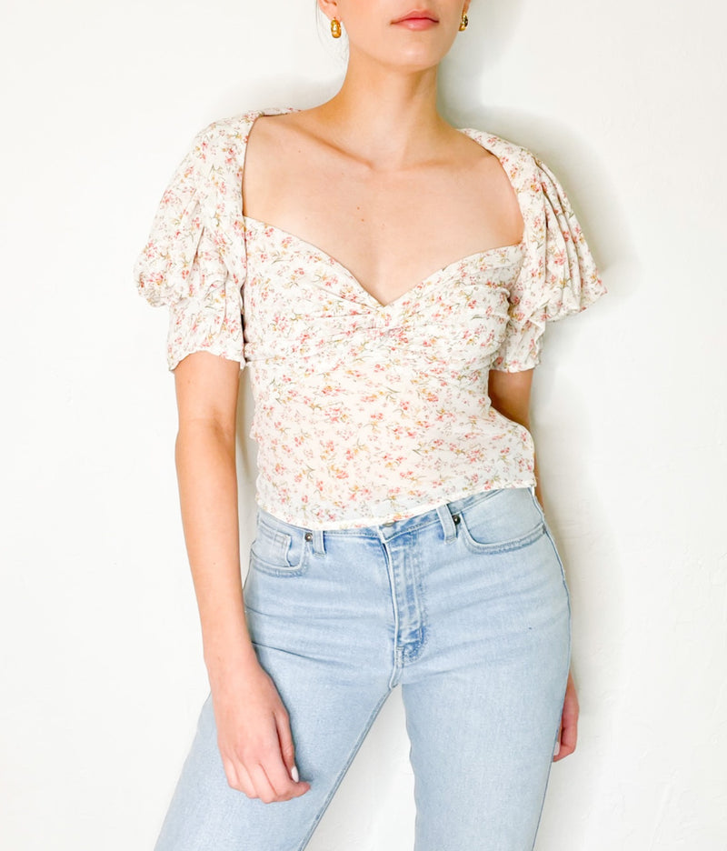 Tia Top in White Floral