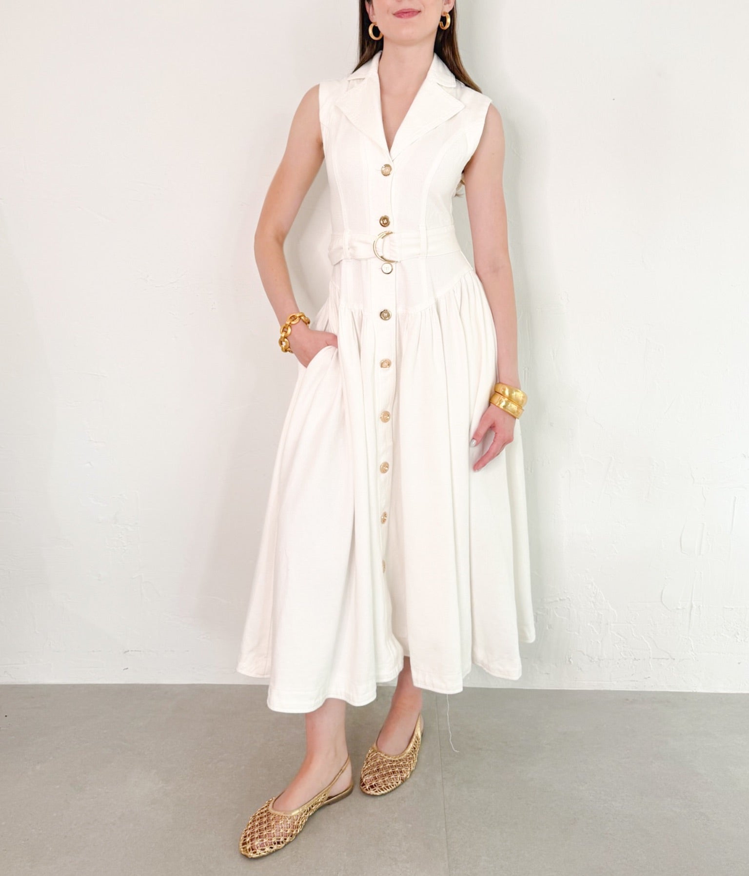 Bex Dress in White Denim – Drop Boutique