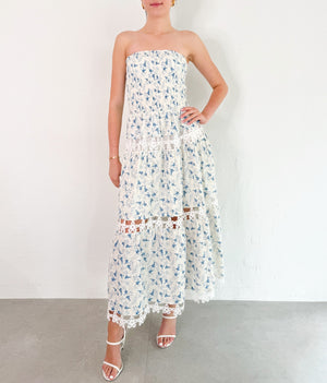 Stephanie Dress in Blue/Cream
