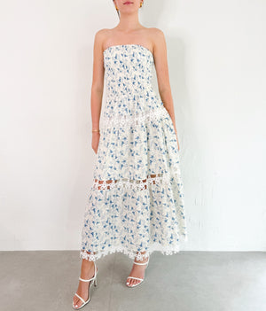 Stephanie Dress in Blue/Cream