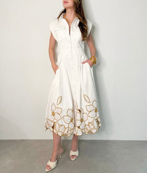 Sabrina Dress in White/Sand
