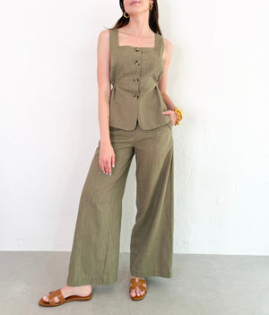 Kayla Sleeveless Vest Set in Olive