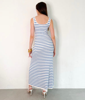 Anna Striped Sleeveless Dress in White-Blue