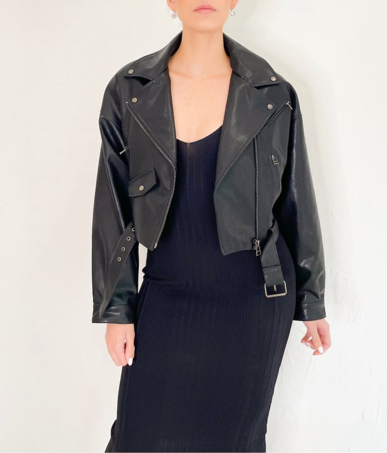 Caroline Vegan Leather Jacket in Black