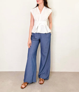 Sarah Striped Pants in White/Denim