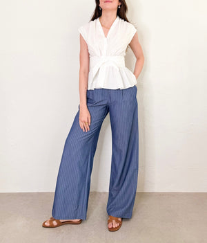 Sarah Striped Pants in White/Denim