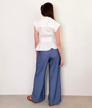 Sarah Striped Pants in White/Denim