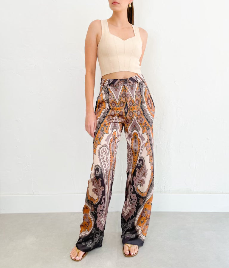 Aria Pants in Mustard Brown Print