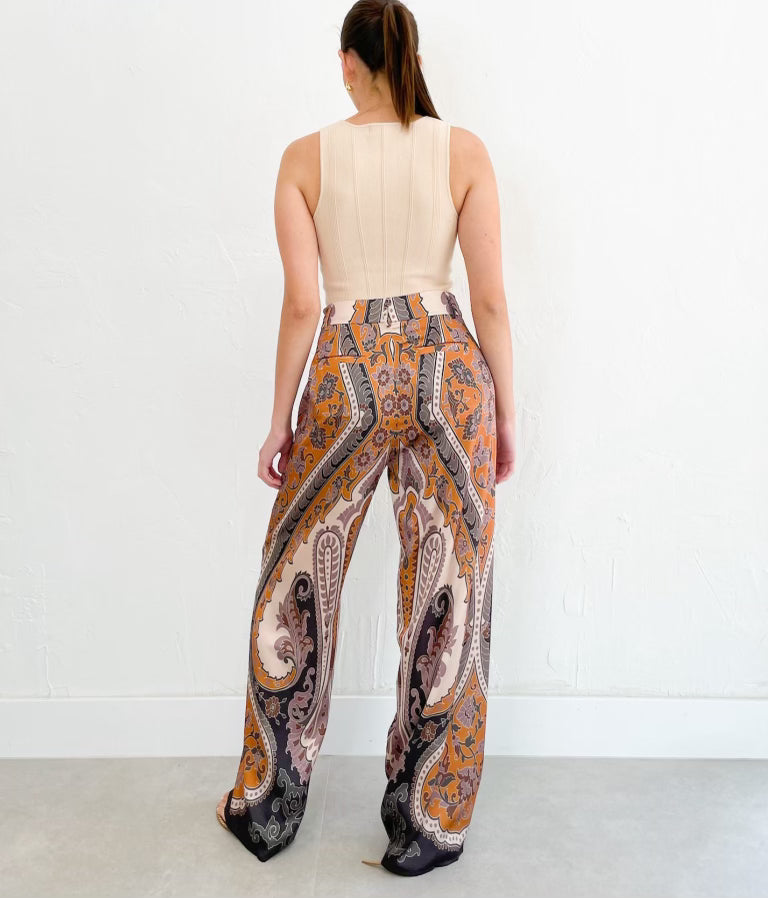 Aria Pants in Mustard Brown Print