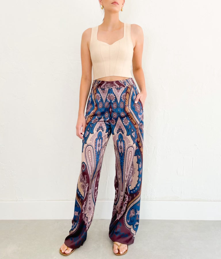 Aria Pants in Wine Teal Print
