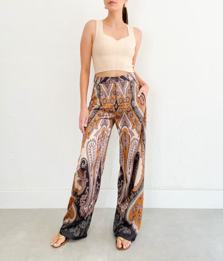 Aria Pants in Mustard Brown Print