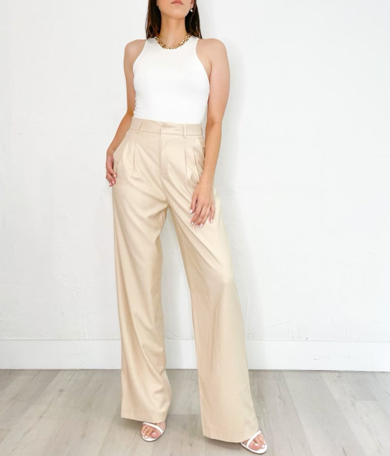 Virgo Wide Leg Pants in Beige