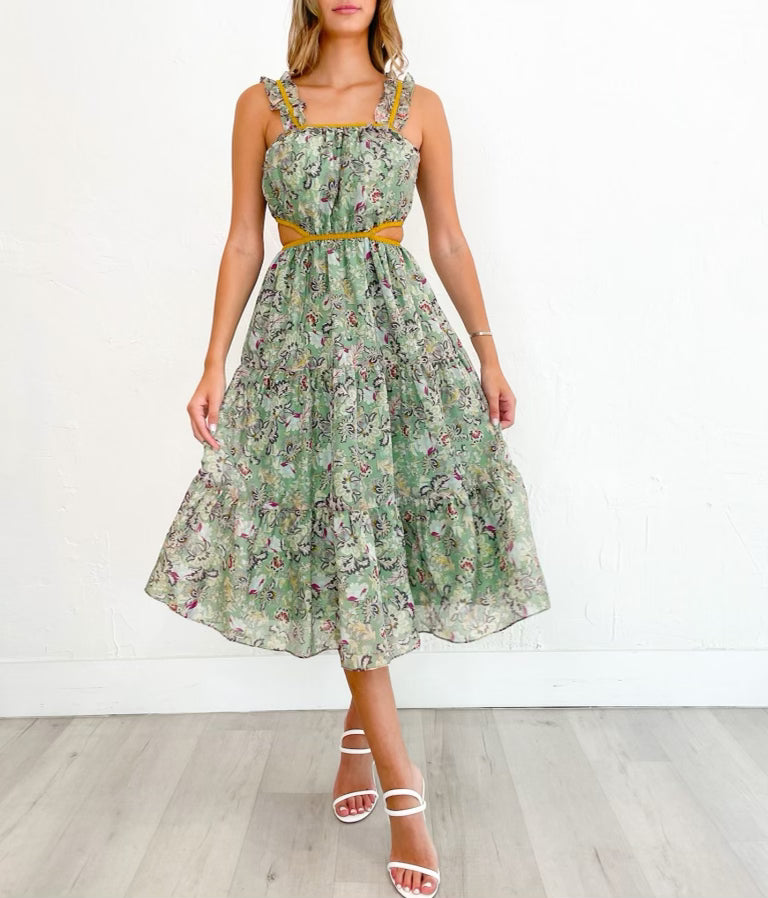 Ari Dress in Green-Mustard