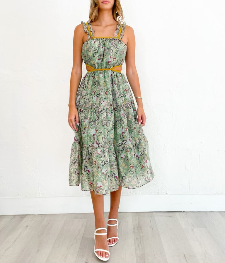 Ari Dress in Green-Mustard
