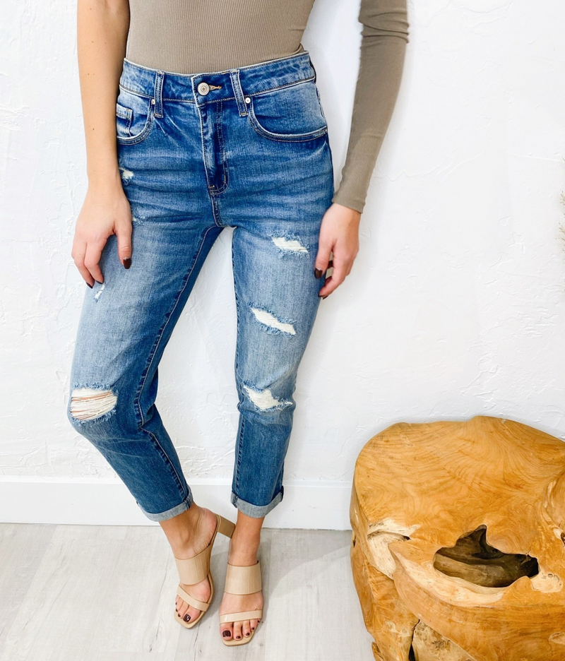 Jamie High Rise Boyfriend Jeans in Medium Wash